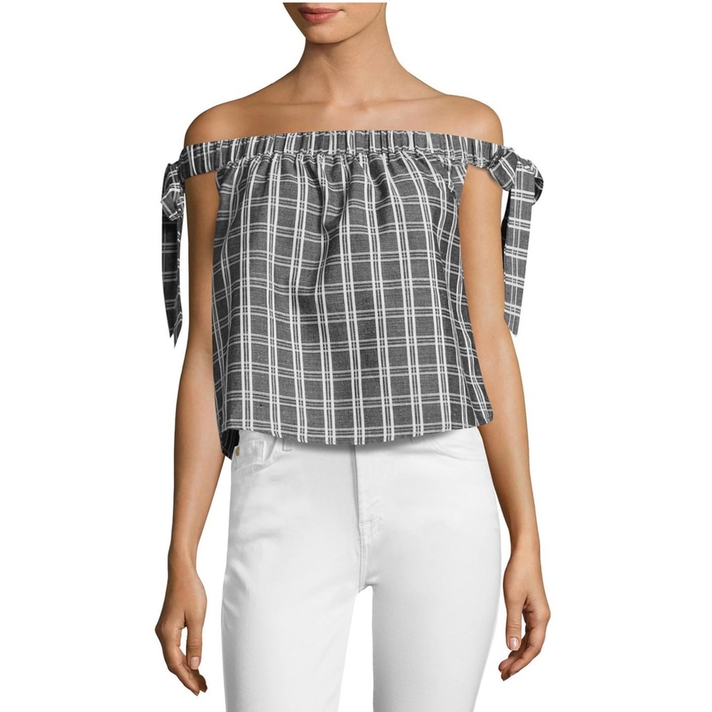 Minkpink Check Off The Shoulder Tie Top